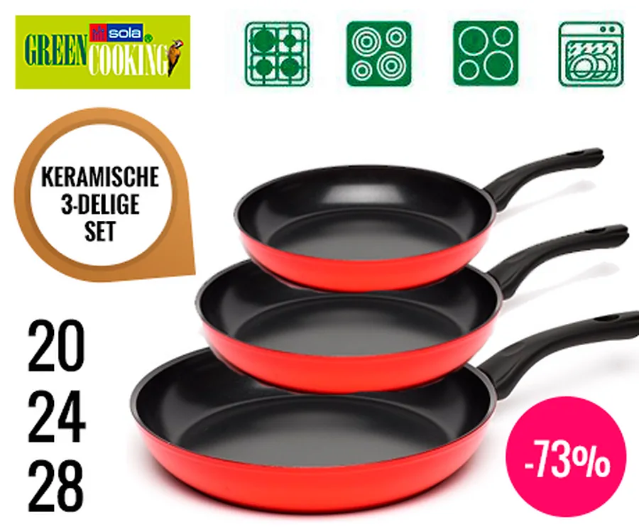 Sola Green Cooking Keramische Pannen 3 delig 20, 24 en 28 cm
