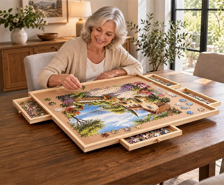 Houten Puzzeltafel met 6 Lades