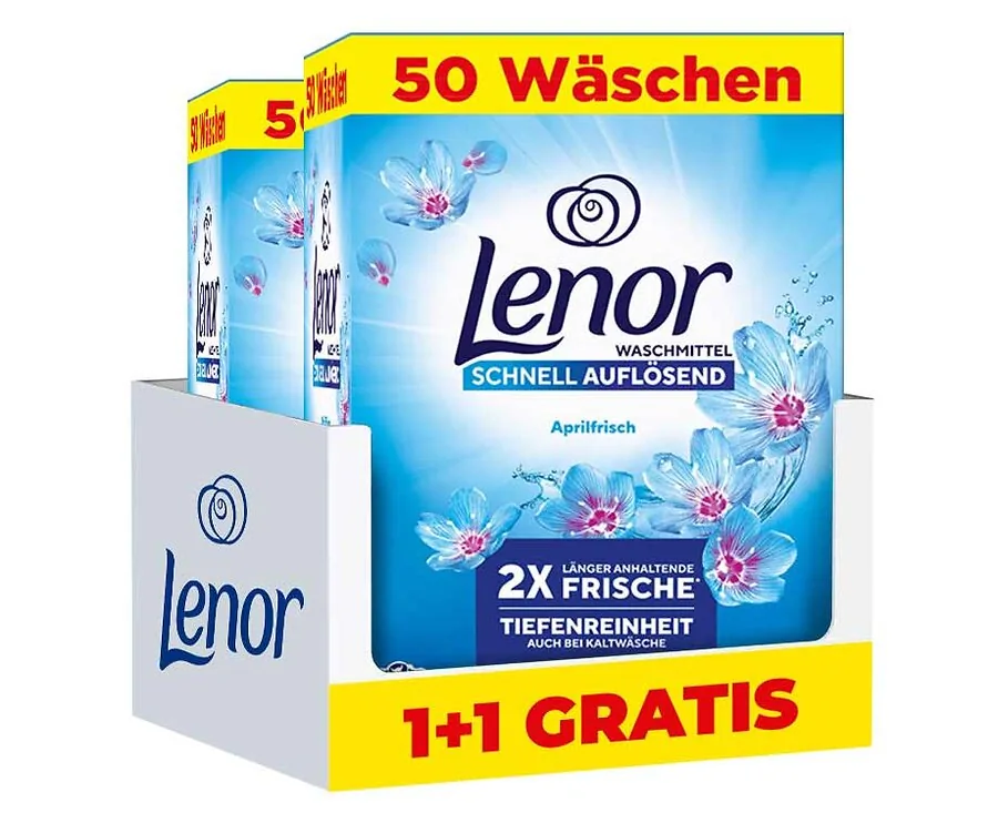 3 kg Lenor Wasmiddel Pulver Aprilfrisch - Vandaag 1+1 GRATIS!