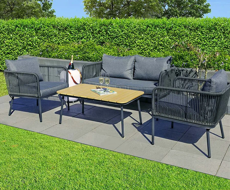 Designer Lounge Tuinset - Met Dubbele Zitbank, 2 Stoelen, Kussens & Tafel!