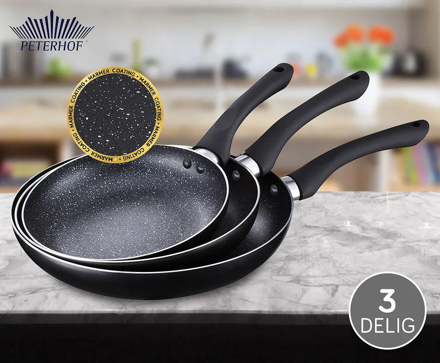 3-Delige Peterhof Pannenset Met Ultrasterke Anti-Stick Marmer Coating!
