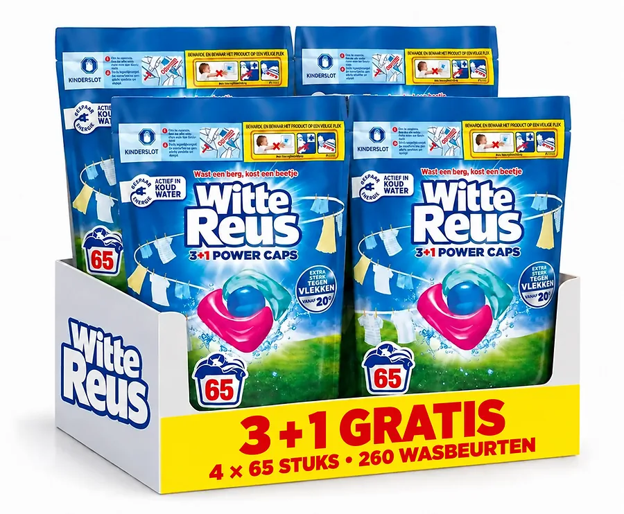 Witte Reus 3+1 Power Caps Wascapsules Witte Was