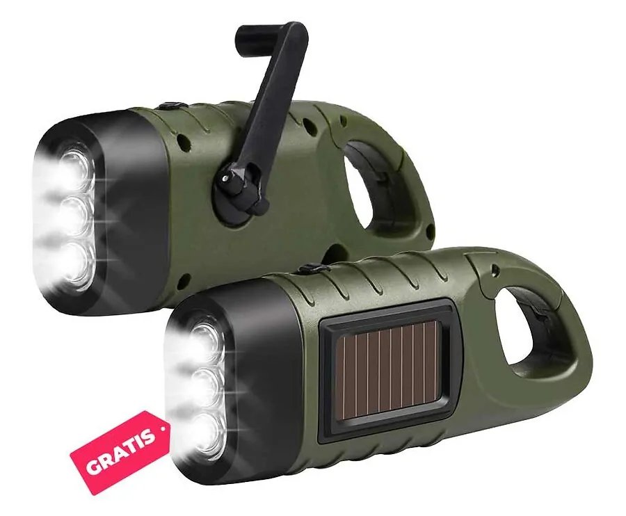 Zaklamp Met Zwengel, Solar En USB