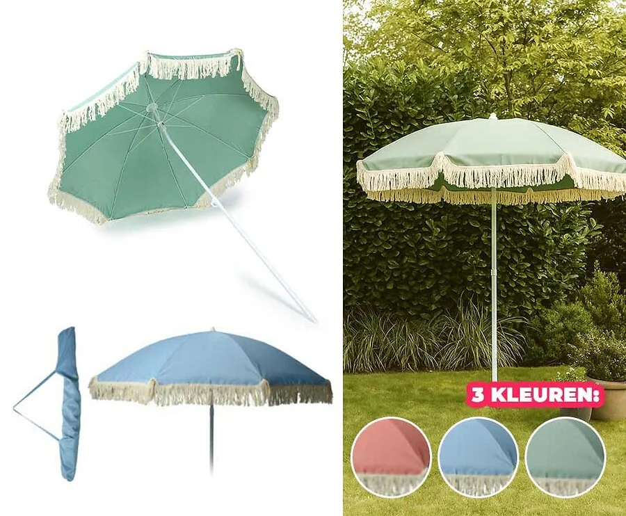 Strandparasol 176 cm Met Franjes - Tropische Vibes Voor Tuin Of Strand!