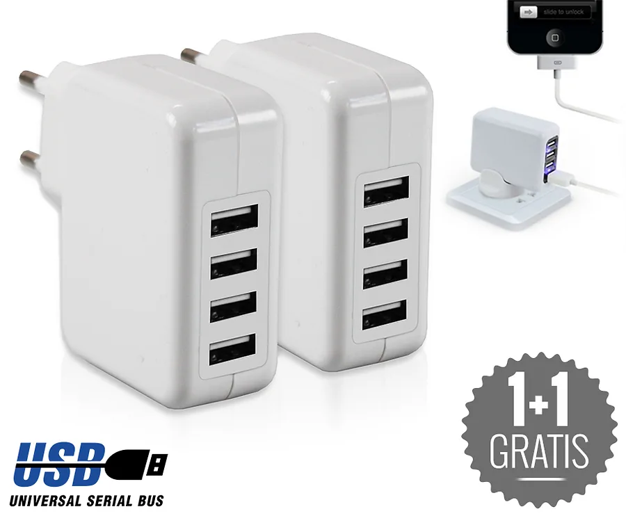 Duo-Pack 4-poorts USB opladers - Geschikt Voor Apple en Samsung!