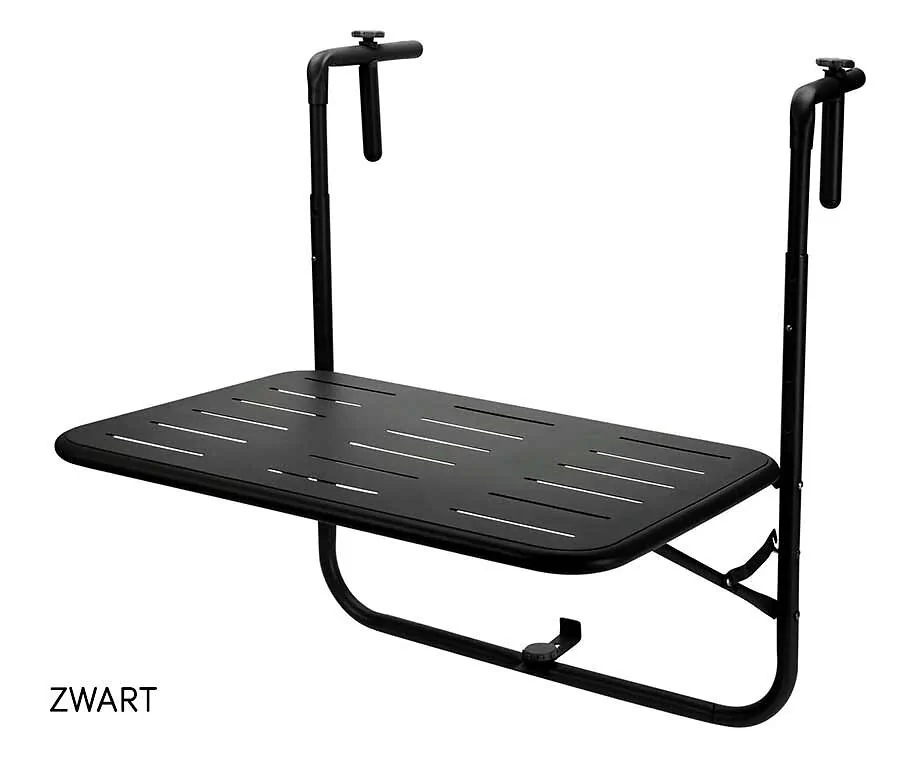 Balkontafel Met Ophangsysteem Zwart - Compact Tafelen Op Je Balkon Zonder Gedoe!