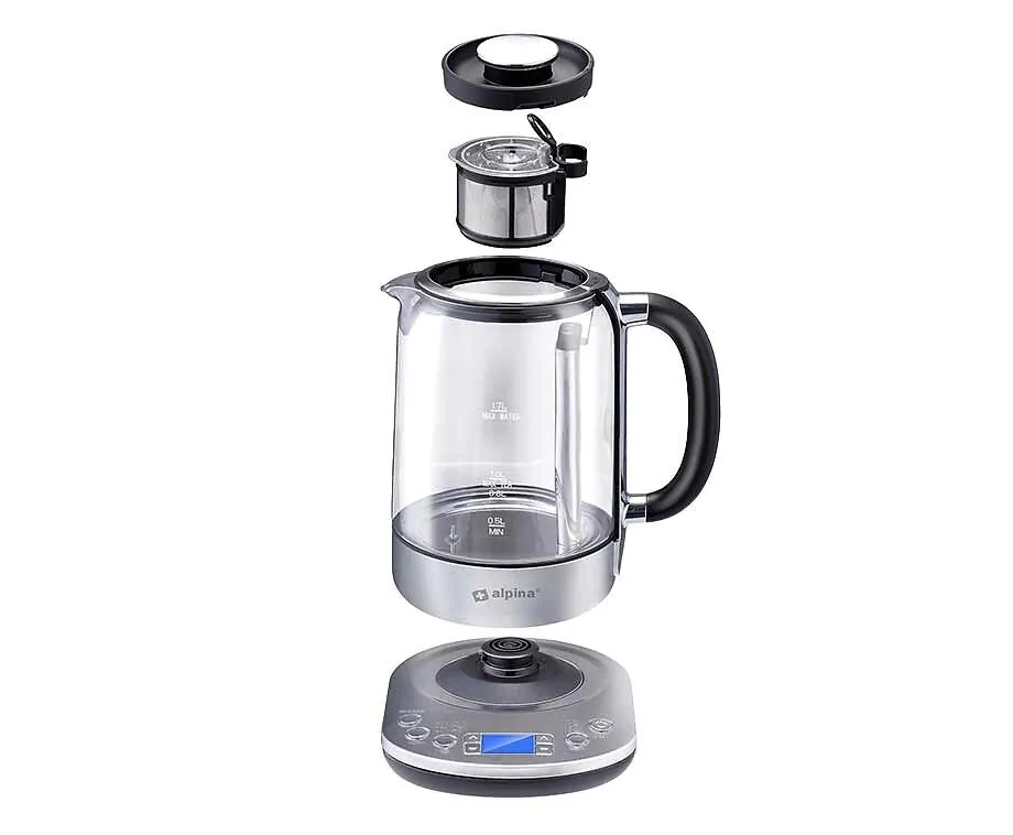 Glazen Waterkoker met Theemand en Digitaal Display