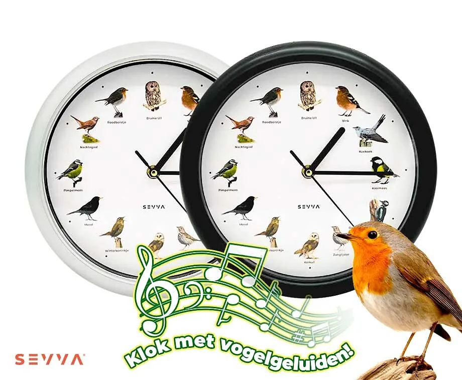SEVVA® Wandklok Met Vogelgeluiden - Elk Uur Zingende Vogels!