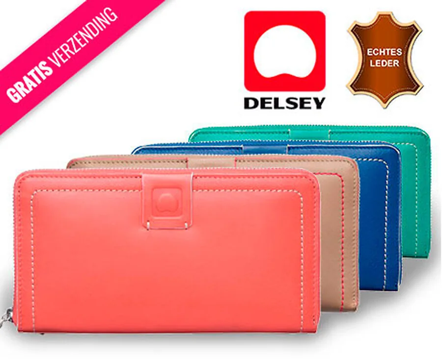Delsey Alles In Eén Leren Portemonnee Met Rits!