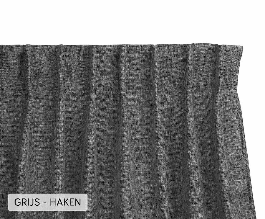 Zware Kwaliteit Geweven Gordijnen-Grijs-Haken 150 x 260 cm (BxH)