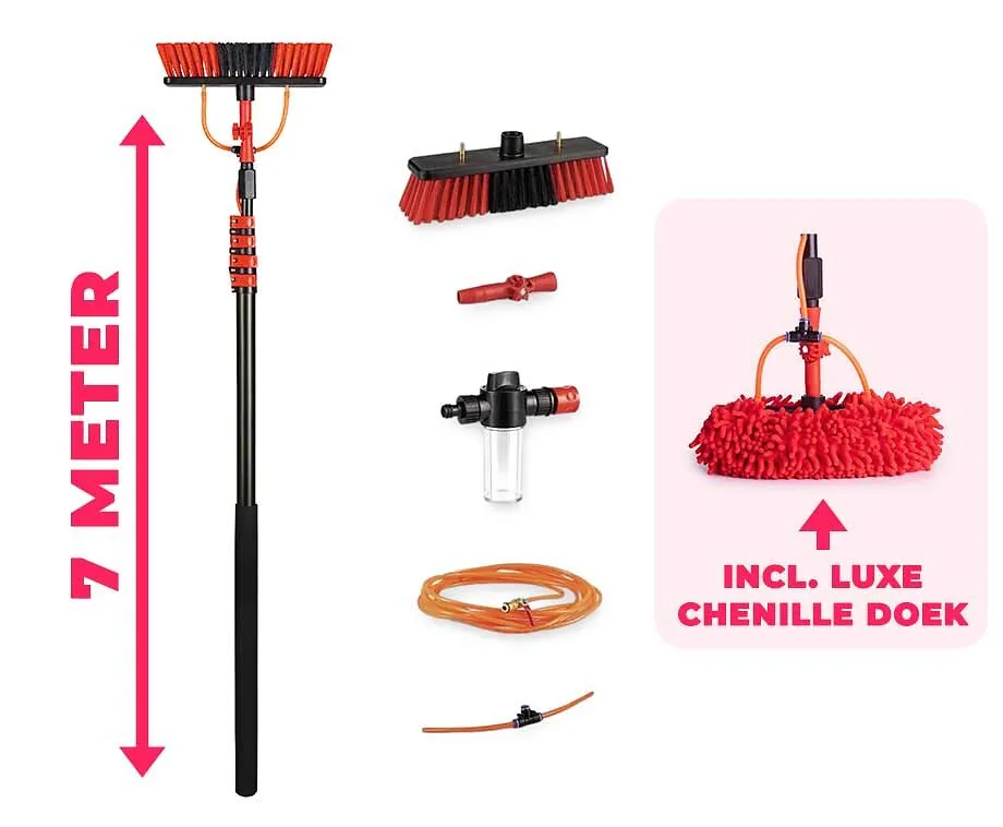 Telescopische Wasborstel 7 Meter met Chenille Doek en Zeepdispenser