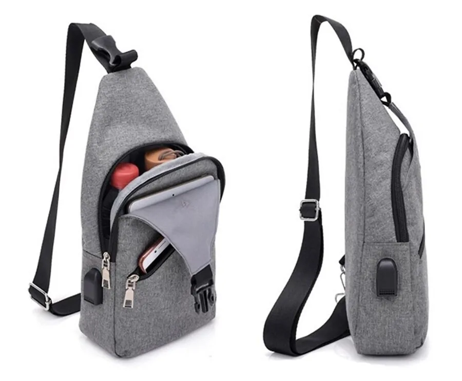 Crossbody Men Bag Met USB Poort - Grijs