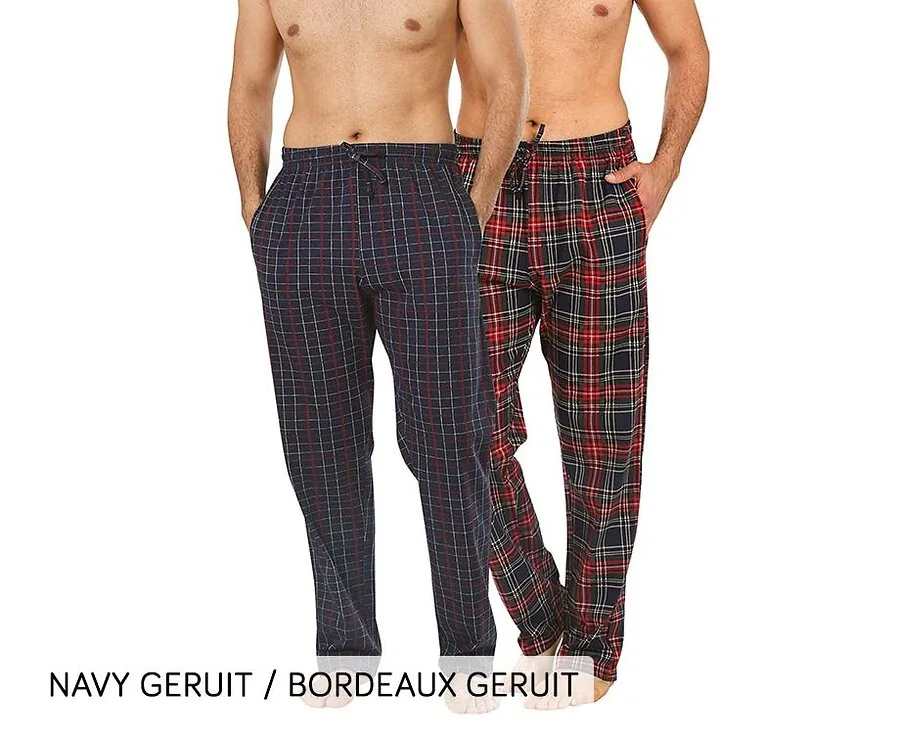 2-Pack Pierre Calvini Loungewear Pyjamabroeken -Navy geruit / bordeaux geruit-XL