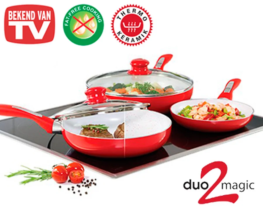 5 Delige Duo2Magic Keramische Pannenset - Bakken Zonder Boter Of Olie!