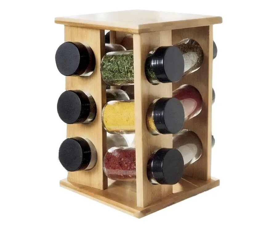 Bamboo Kruidenrek - Met 12 Glazen Potten!
