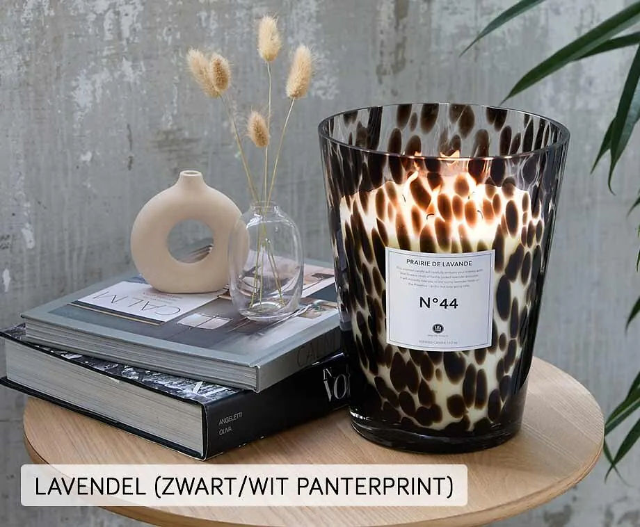 Lifa Living Geurkaars XL - Lavendel (Zwart/wit panterprint) - Geweldig In Ieder Huis!