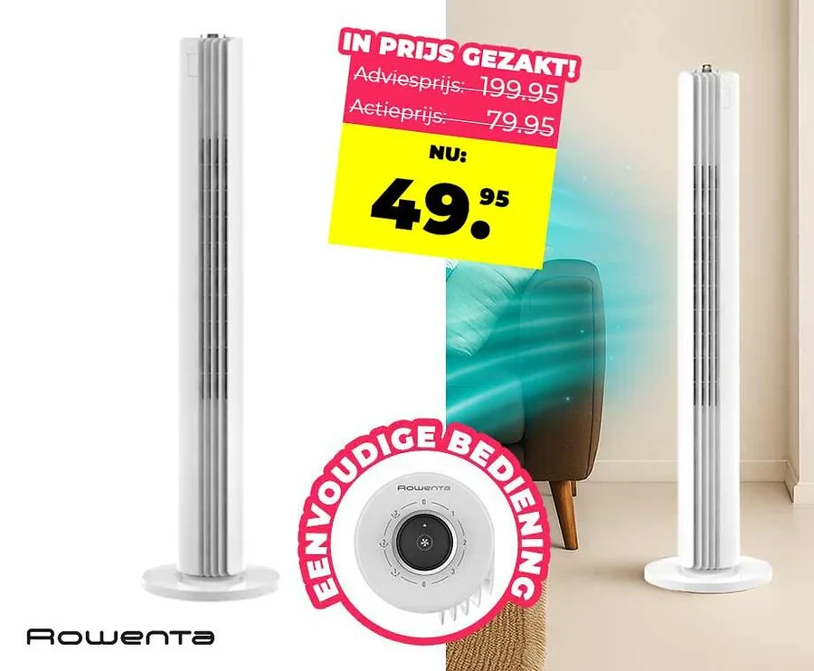 UITVERKOOP: Rowenta Torenventilator Extra Slim - Krachtige Koeler Die Weinig Ruimte In Beslag Neemt!