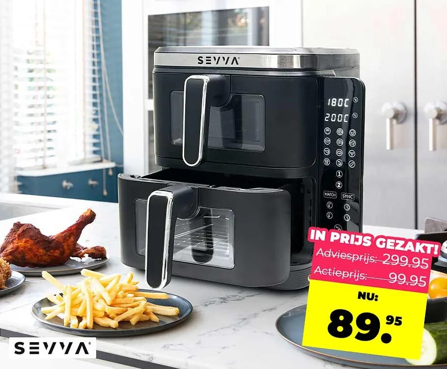 SEVVA® Double Stack Airfryer XXL - 2 Ruimtebesparende Kookvakken Van 5,5L!