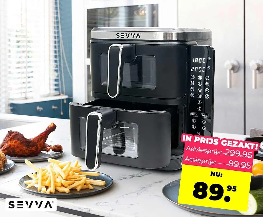 SEVVA® Double Stack Airfryer XXL - 2 Ruimtebesparende Kookvakken Van 5,5L!