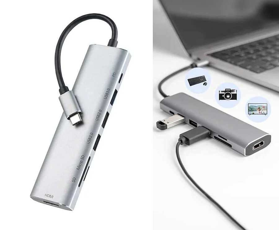 7-In-1 Universele USB-C Splitter - Scherm En Accessoires Eenvoudig Aansluiten!