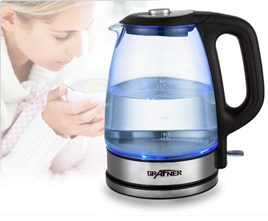 Grafner Glazen Waterkoker met Blauwe LED Verlichting OP=OP!