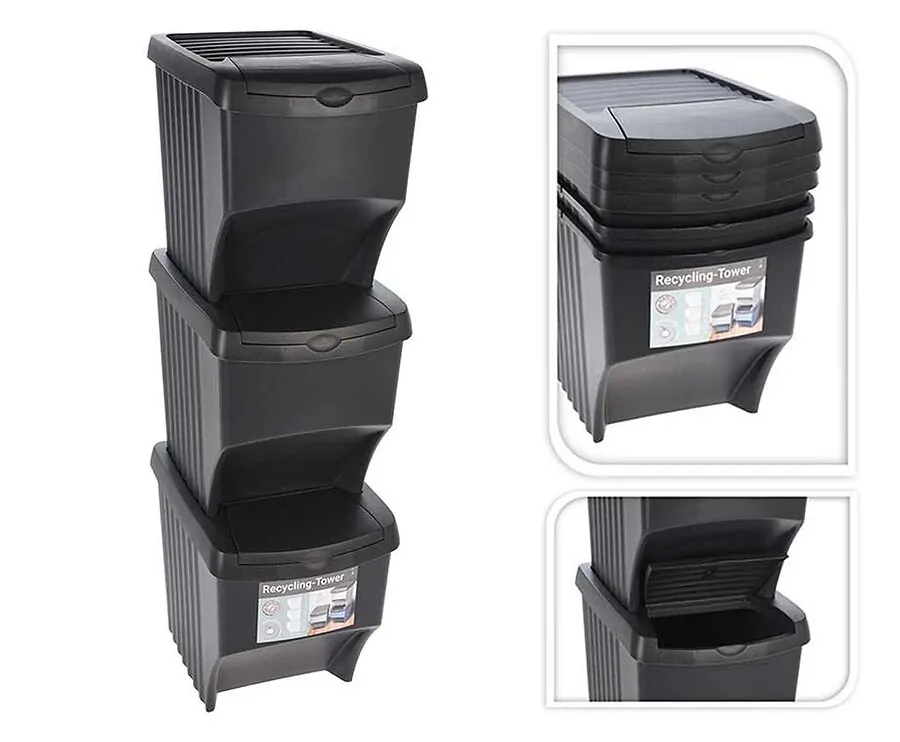 Set Van 3 Afvalscheidingsbakken Stapelbaar - Ideaal Voor Thuis En Op De Camping!