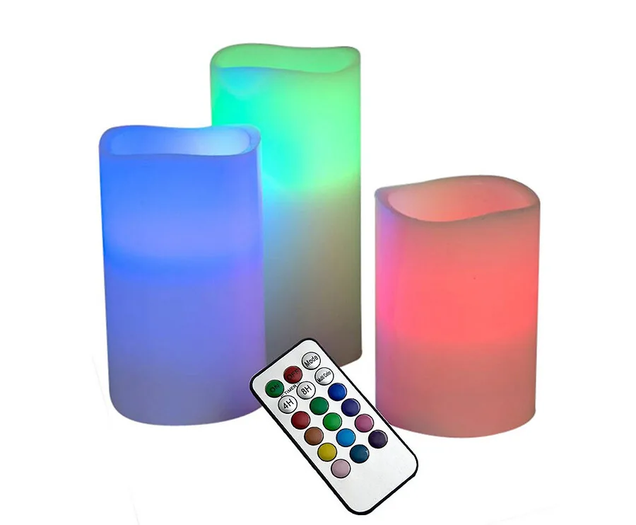 3 Gekleurde LED Kaarsen - Stel Zelf De Gewenste Kleur in!