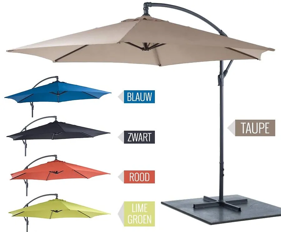 Luxe Hangparasol Tegen Zon & Regen - Diameter Van 3 Meter!