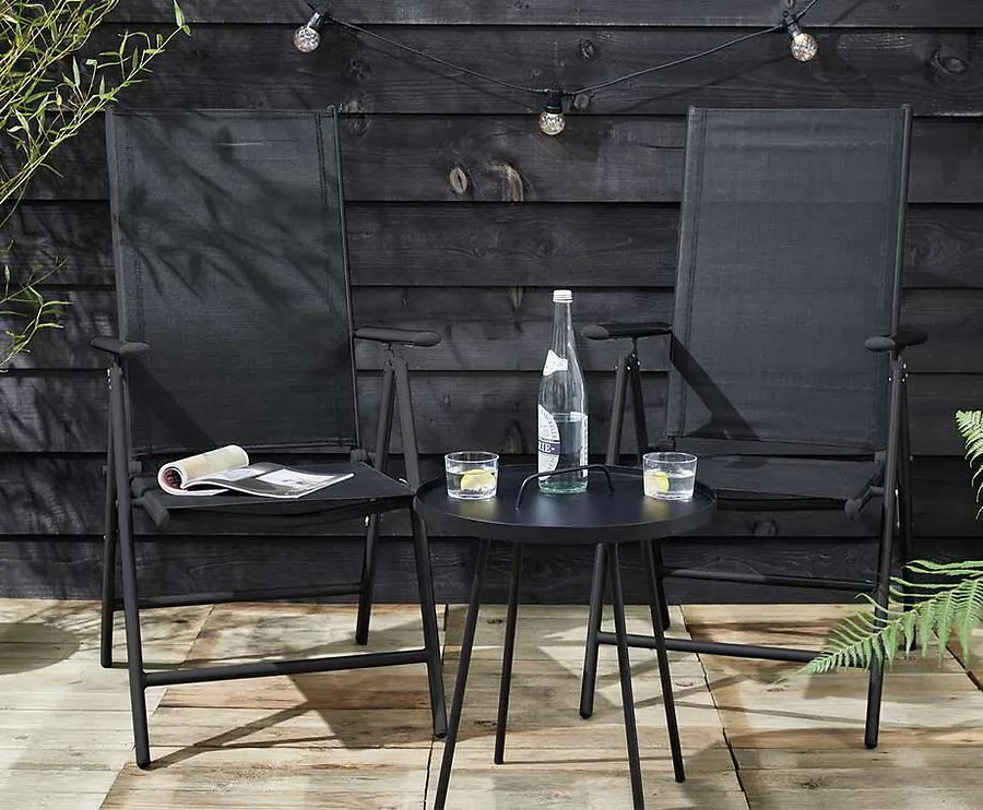 2-PACK Tuinstoelen Opvouwbaar Zwart - Comfortabel Zitten In Tuin En Op Balkon!