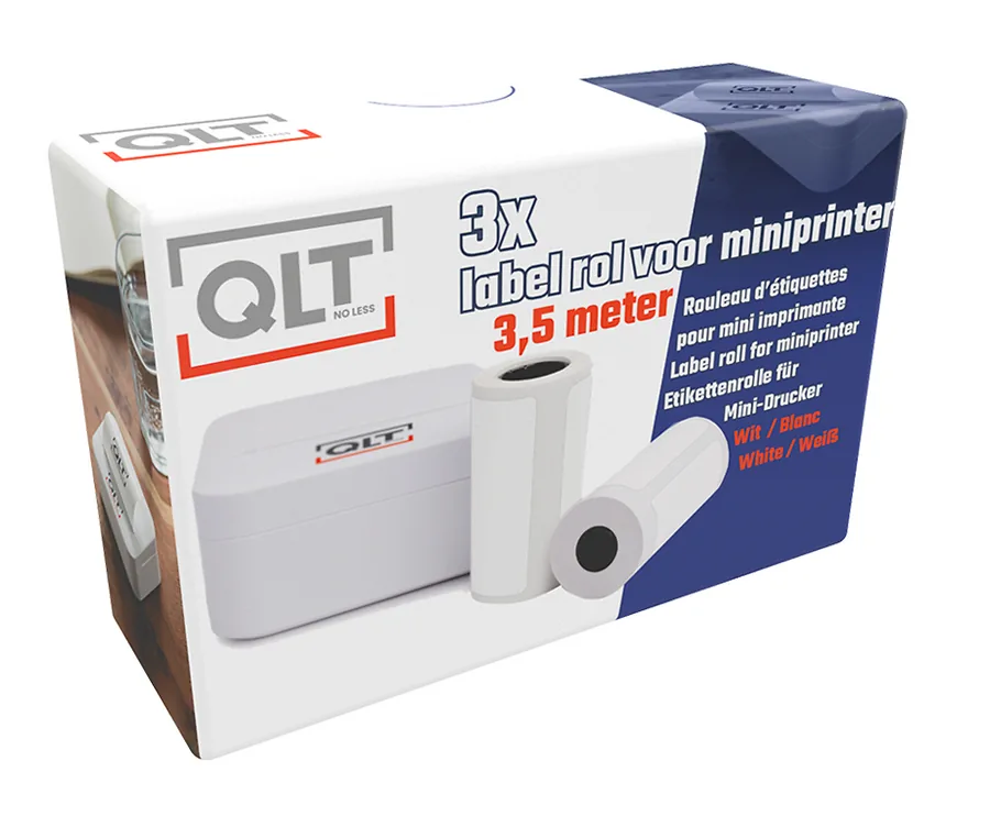 Labelsticker Navulrollen voor QLT Mini Pocket Printer (3 x 3,5 m)