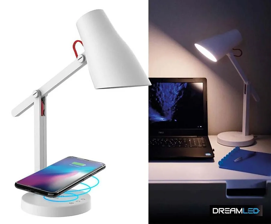 Dreamled Dimbare Bureaulamp 3 Lichtstanden - Met Draadloze Oplader Voor Smartphone!