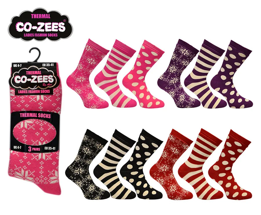 12-Pack Co-Zees Thermo Sokken Met Diverse Dessins!