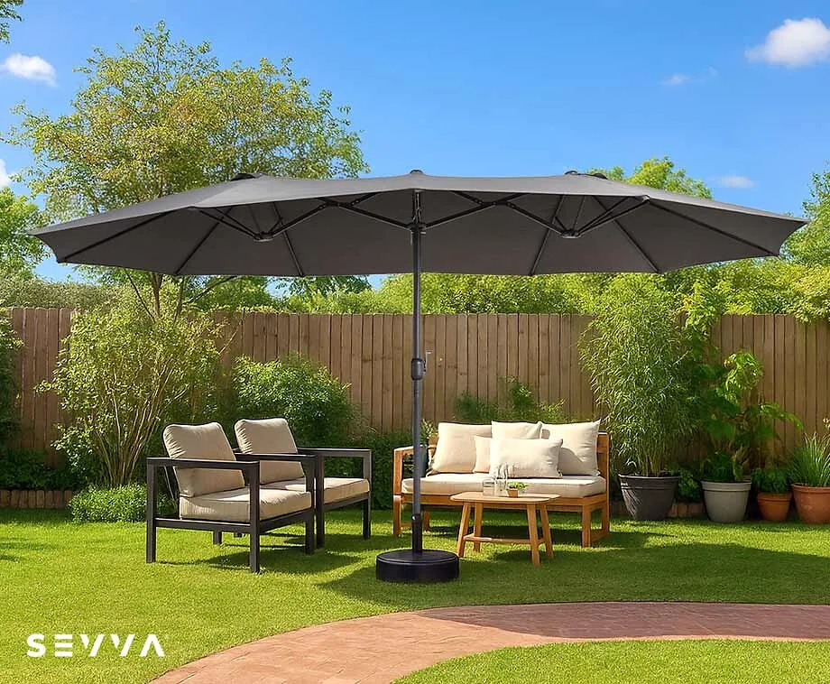 Dubbele Parasol XXL Zwart SEVVA® - Inclusief GRATIS Hoes t.w.v. €34,95!