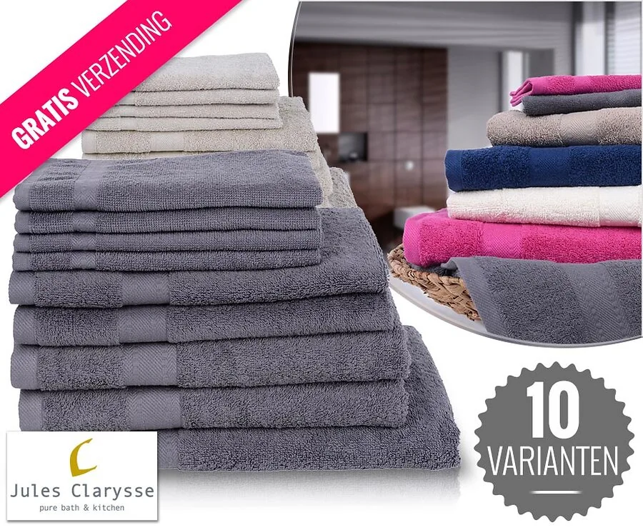 4- Of 9-Pack Jules Clarysse Handdoeken - Van Zware Kwaliteit Egyptisch Katoen!