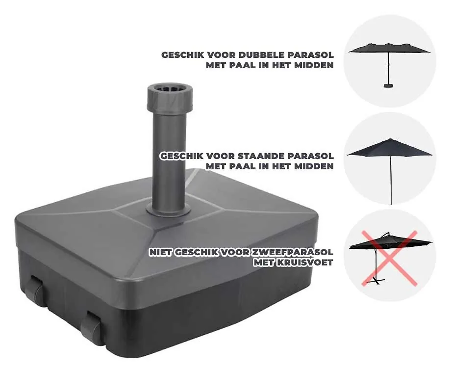 Verrijdbare Parasolstandaard Voor Staande Of Dubbele Parasol - Vulbaar Tot 40KG!