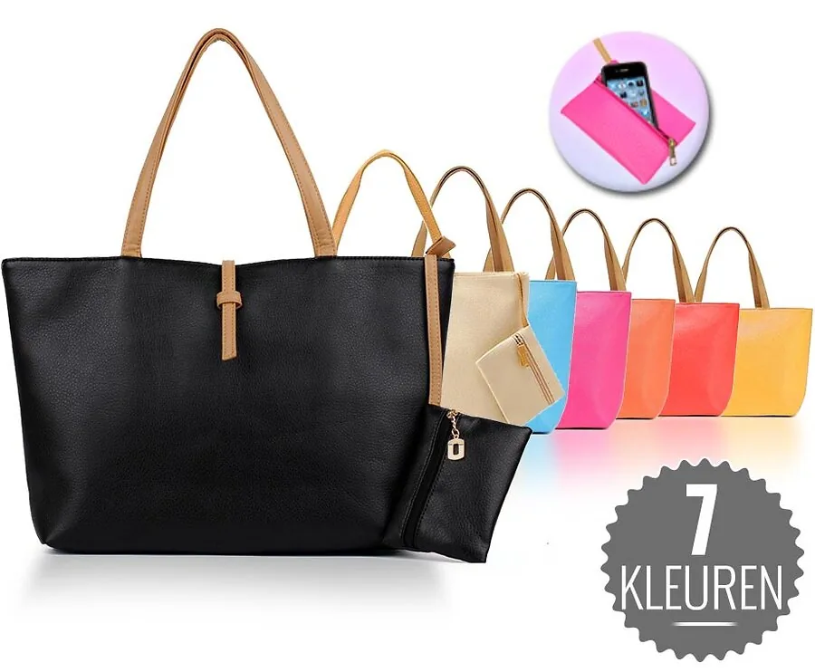 Zomerse Designtas Met Bijpassende Portemonnee - Keuze Uit 7 Kleuren!