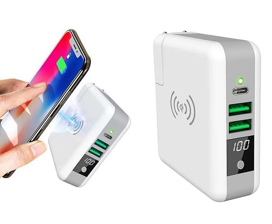 Wireless Powerbank Met Qi Charger - Adapter, Powerbank En Qi-Lader In Eén!
