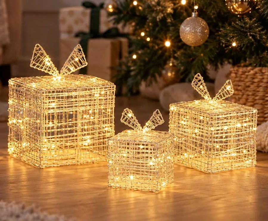 Verlichte Kerstcadeaus Set van 3 met 90 LED