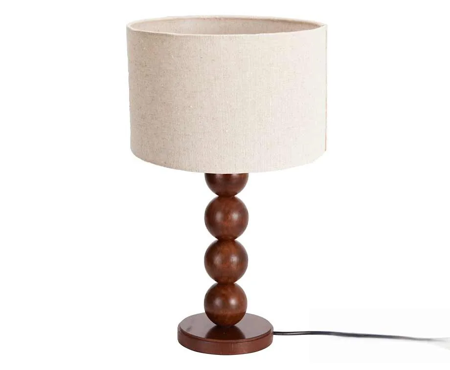 Houten Tafellamp Design met Beige Kap