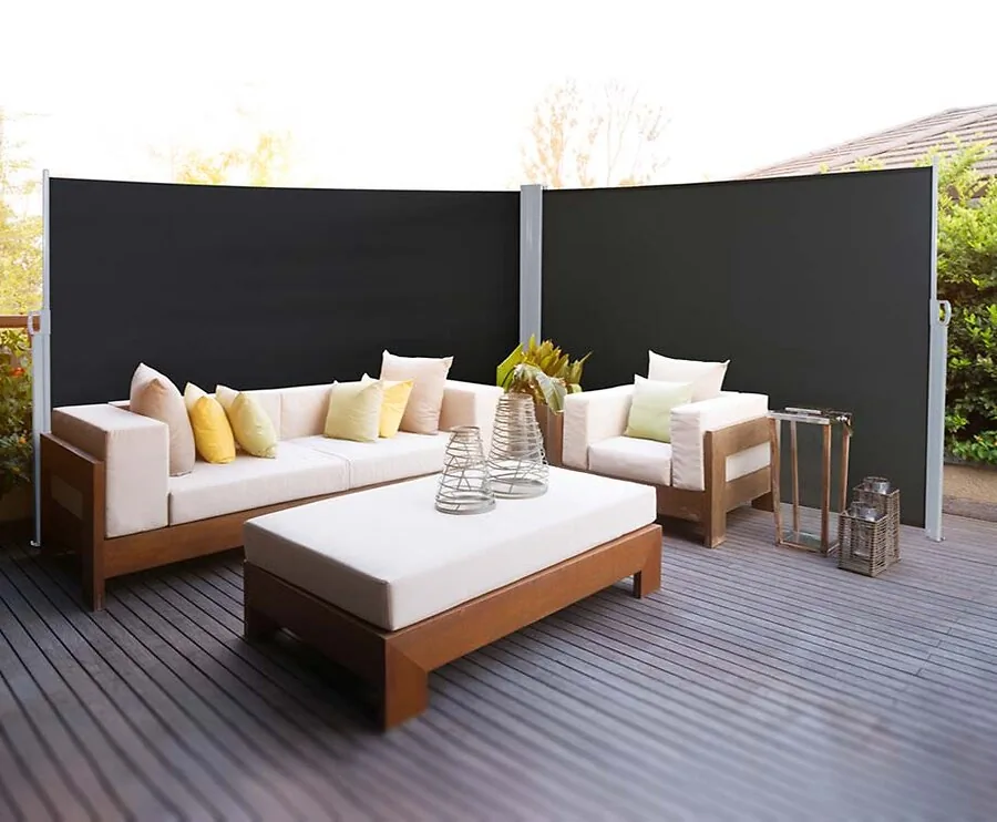 Dubbel Uittrekbaar Windscherm 6 Meter Zwart - Nooit Meer Last Van Wind!