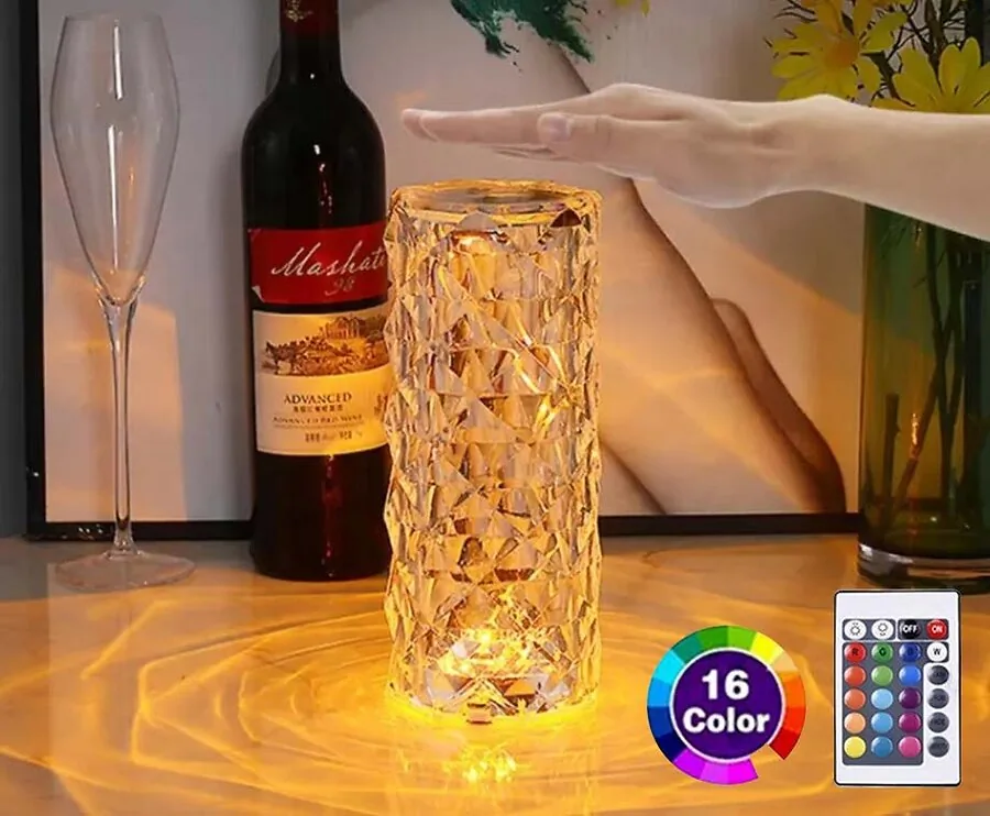 iBello Crystal LED Touch Lamp - 3D Effect Licht Met 16 Kleuren!