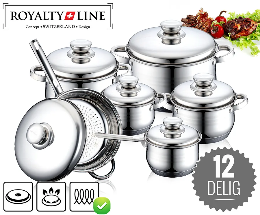 12-Delige Luxe Pannenset van Royalty Line Switzerland - Geschikt Voor Alle Warmtebronnen Inclusief Inductie!