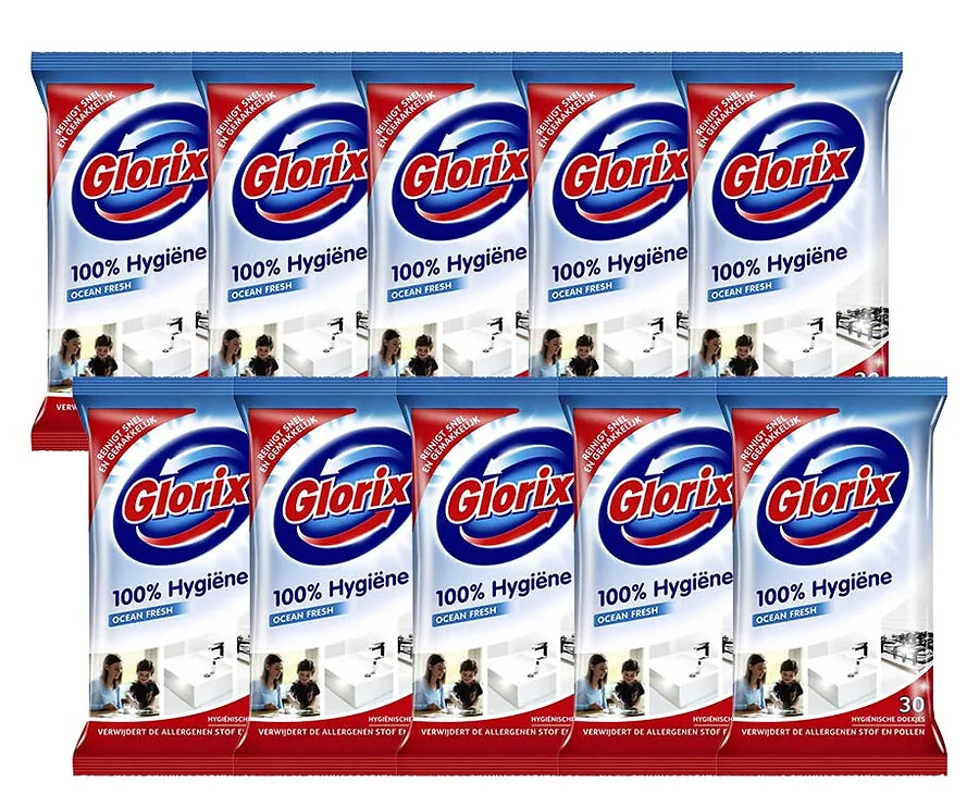 10-Pack Glorix Schoonmaakdoekjes - 100% Frisse Oceaan Geur!
