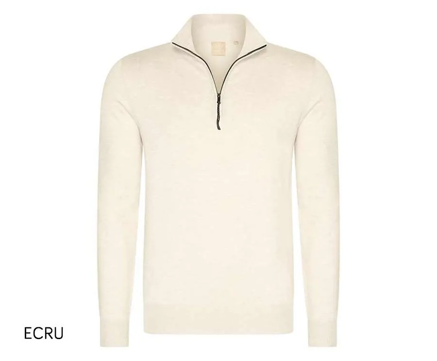 Mario Russo Half Zip Sweater-Ecru-XXL