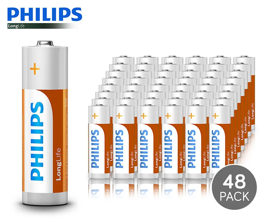 48-Pack Philips Longlife Batterijen - Extreem Voordelige Voordeelpack!