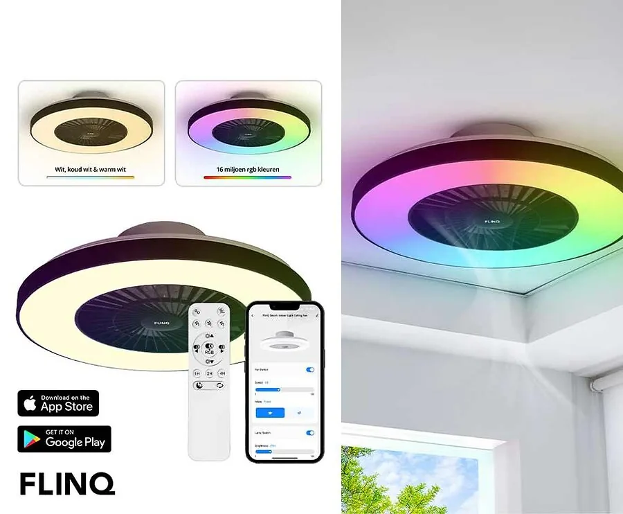 Slimme Plafondlamp Met Ventilator XL - Met Warm Wit En RGB Kleuren!