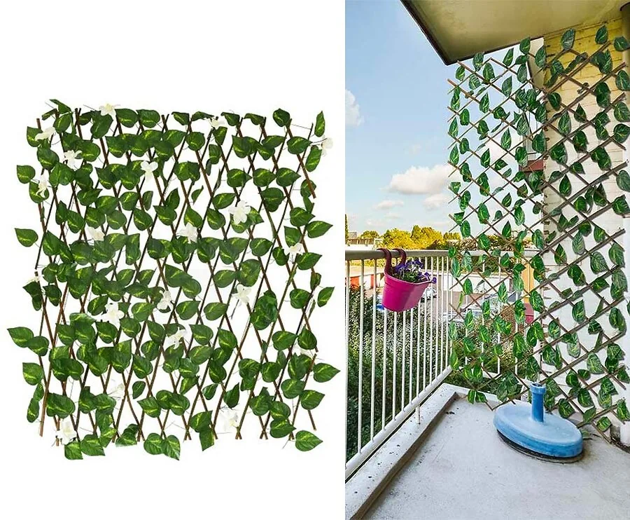 Uittrekbaar Privacyscherm Met Kunstbladeren Deluxe - Met Witte Bloemen!