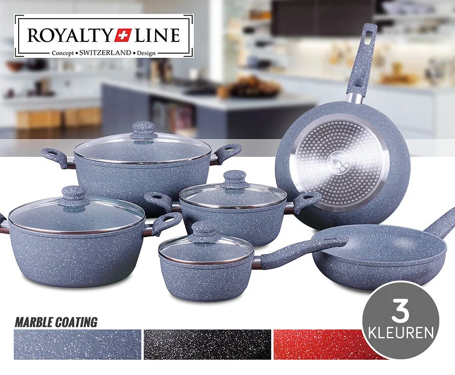10-Delige Royalty Line Marble Coating Pannenset - Verkrijgbaar In 3 Kleuren!