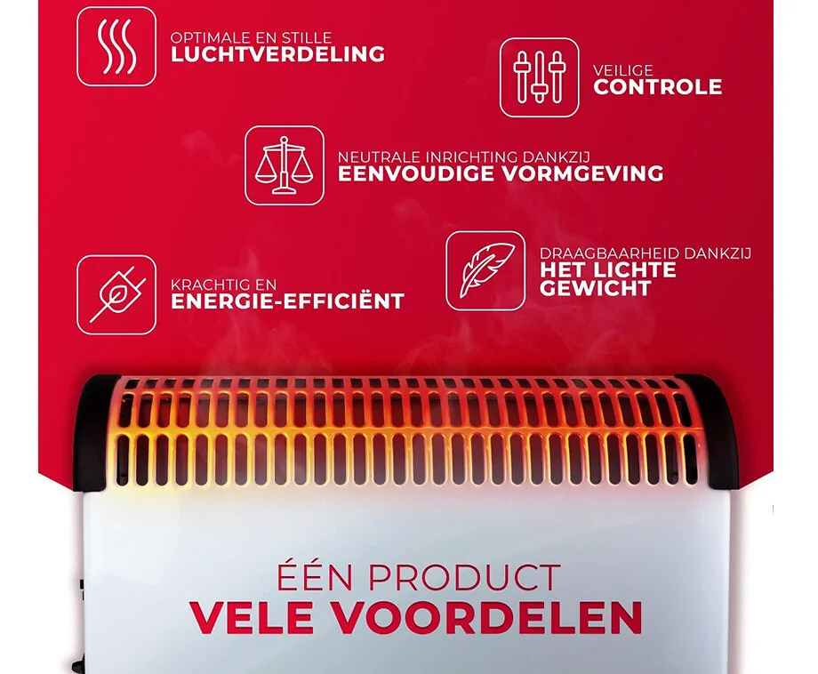 SEVVA® Convector Kachel 2000W - Zuinig En Zonder Gas Lokaal Verwarmen!