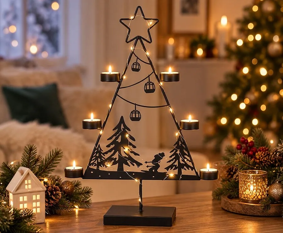Kerstboom met LED-Verlichting 48 cm Zwart